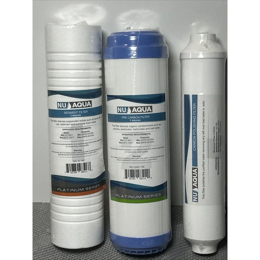 NEW Sealed Nu Aqua Platinum Series Filter Sediment/ Pre Carbon/ Carbon Polishing